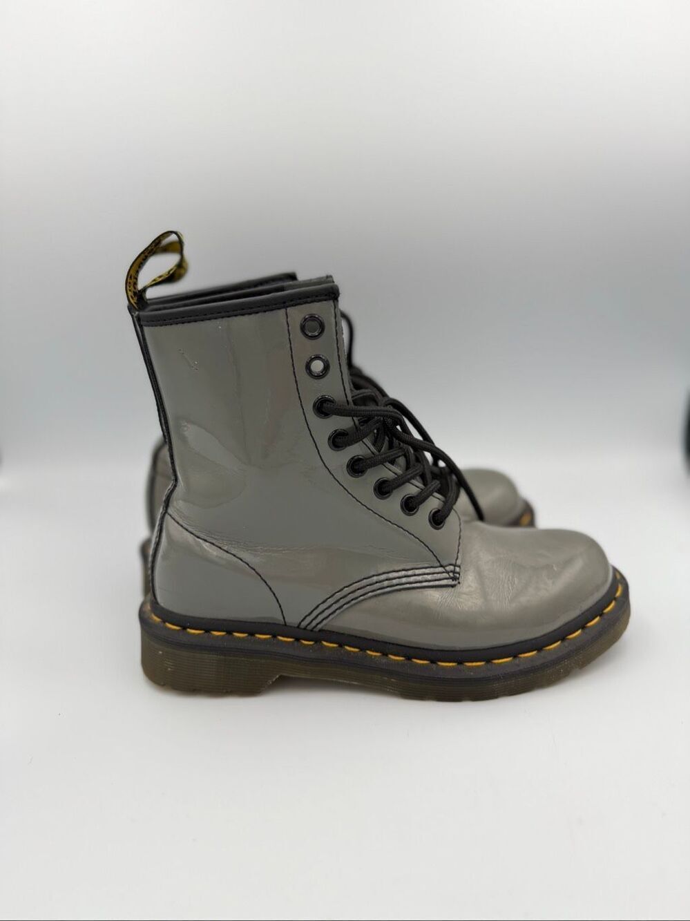 Dr Martens Womens Gray Patent Leather 1460 YS Lace-up Lamper Boots Size 5